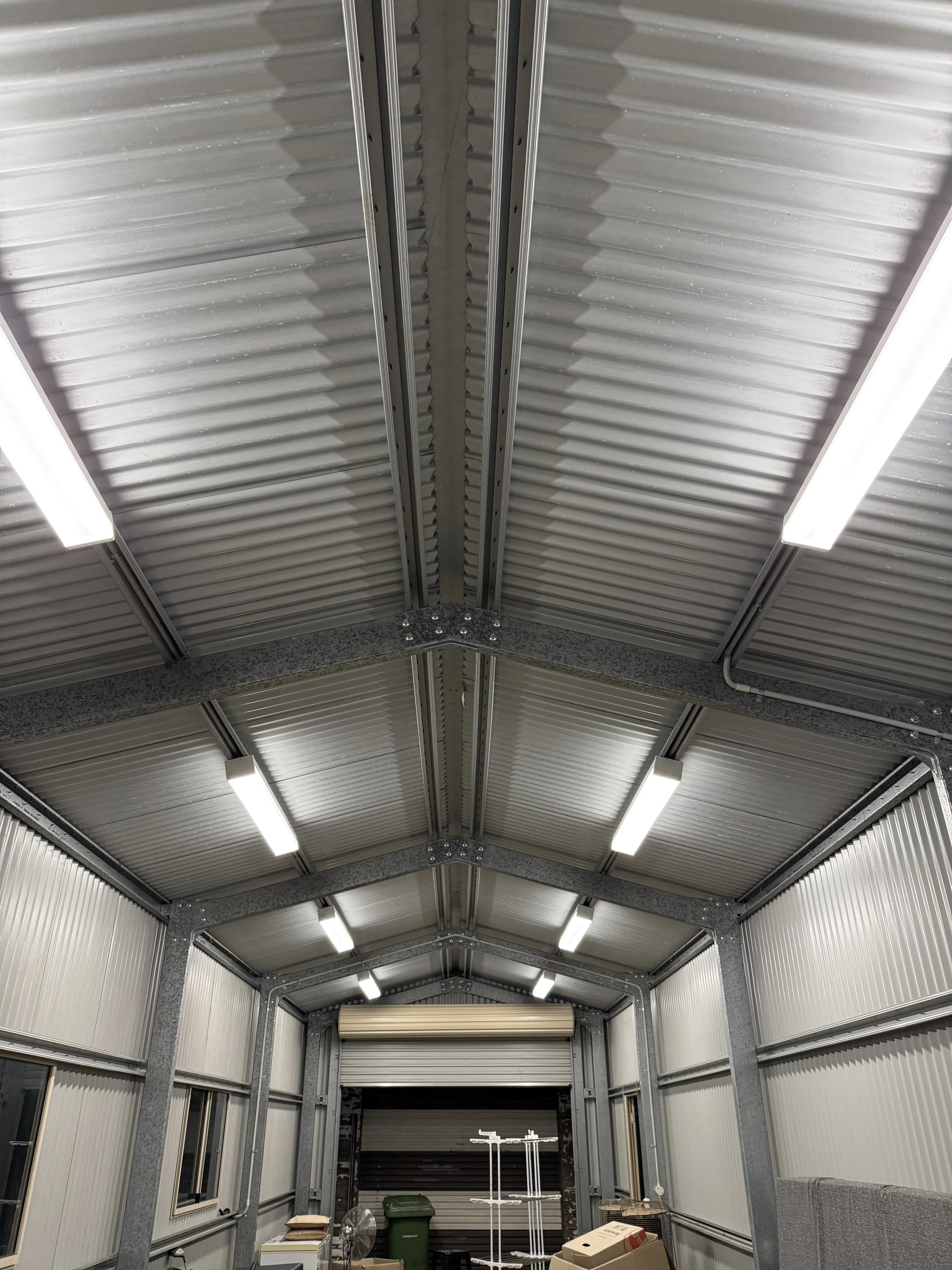 LED batten lighting installed inside a Toowoomba shed by G-TEC Electrical