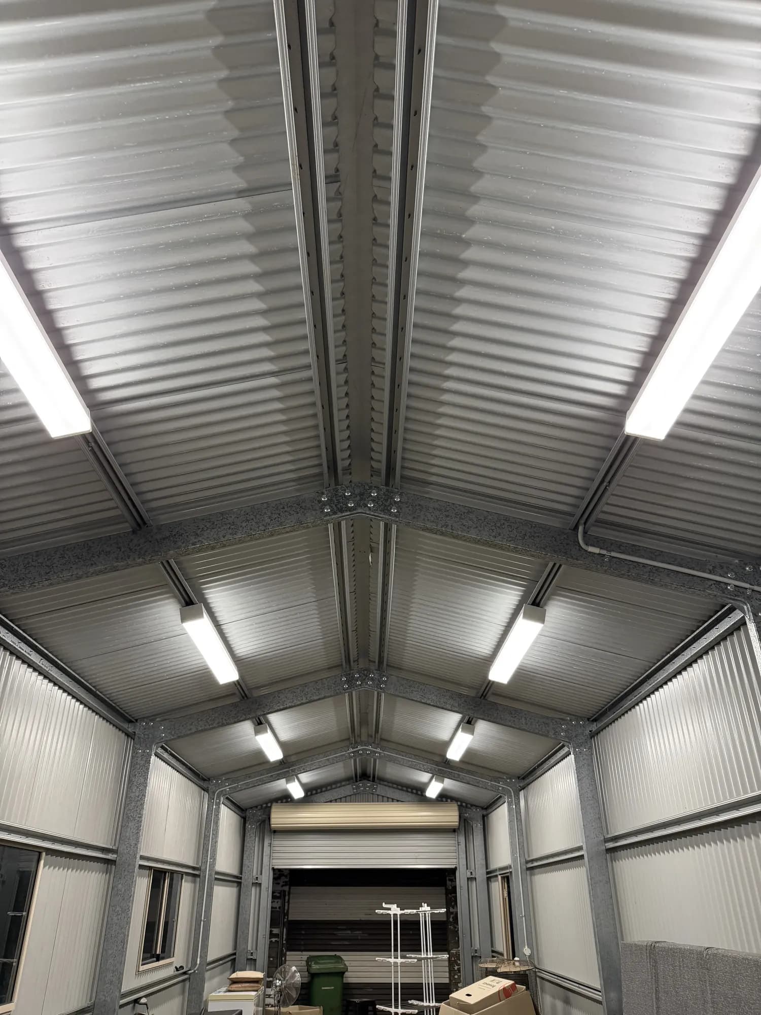 LED batten lighting installed in Toowoomba shed electrical fit-out